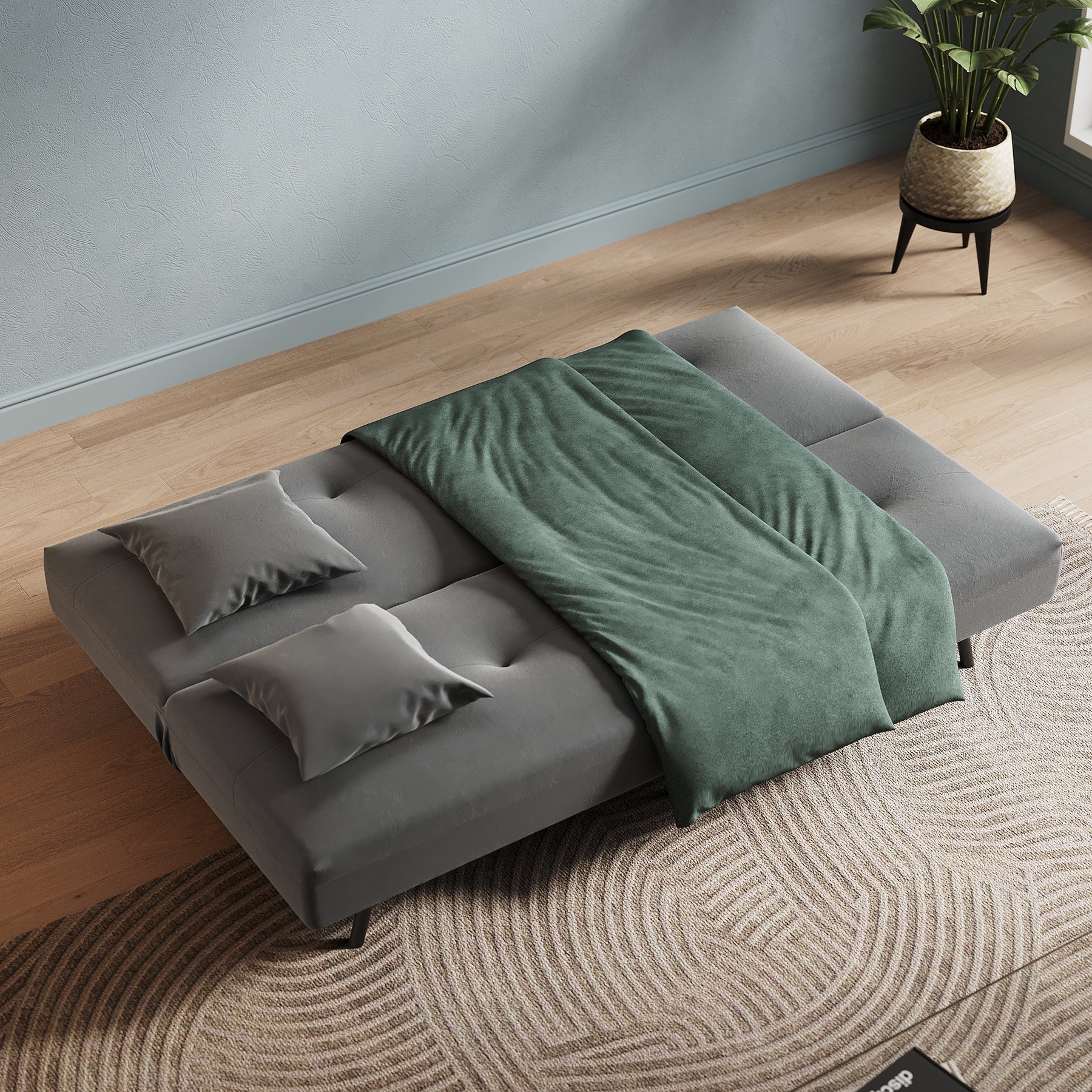 Sofa Bed 2 Seater with Sofa Bed Storage, Double Fold Design, Iron Legs, Adjustable Backrest and 2 Cushions, Dark Grey