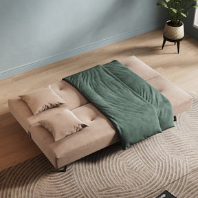 Sofa Bed 2 Seater with Sofa Bed Storage, Double Fold Design, Iron Legs, Adjustable Backrest and 2 Cushions, Khaki