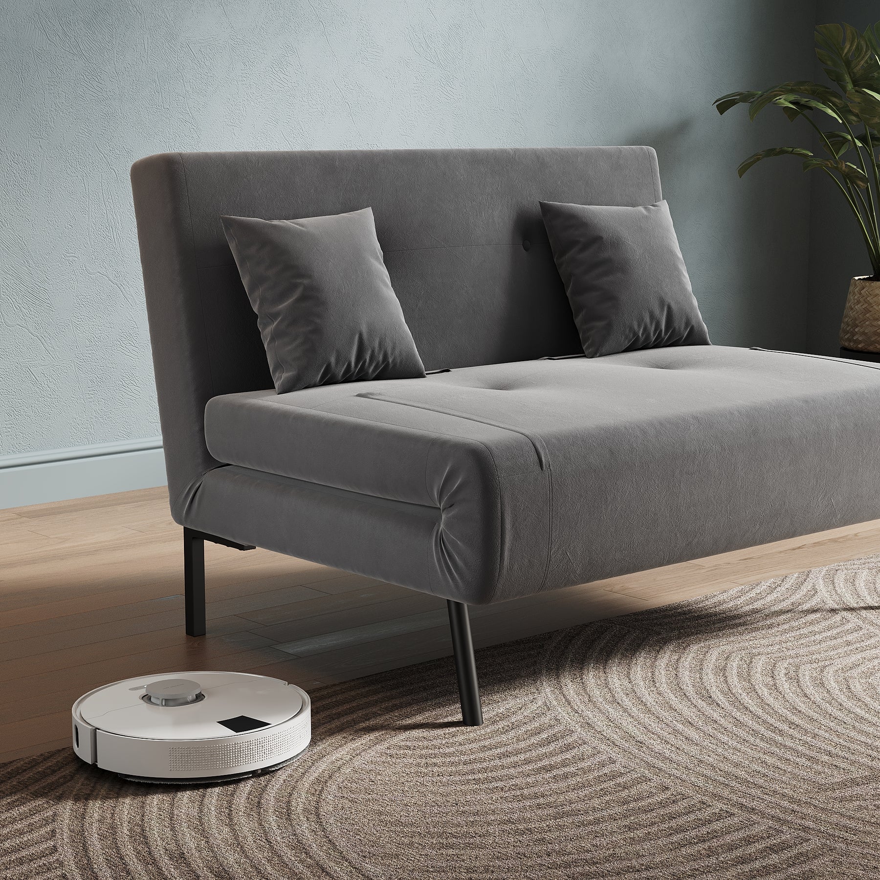Sofa Bed with Sofa Bed Storage, 3 Fold Design, Iron Legs, 6-Level Backrest Backrest and 2 Cushions, Dark Grey