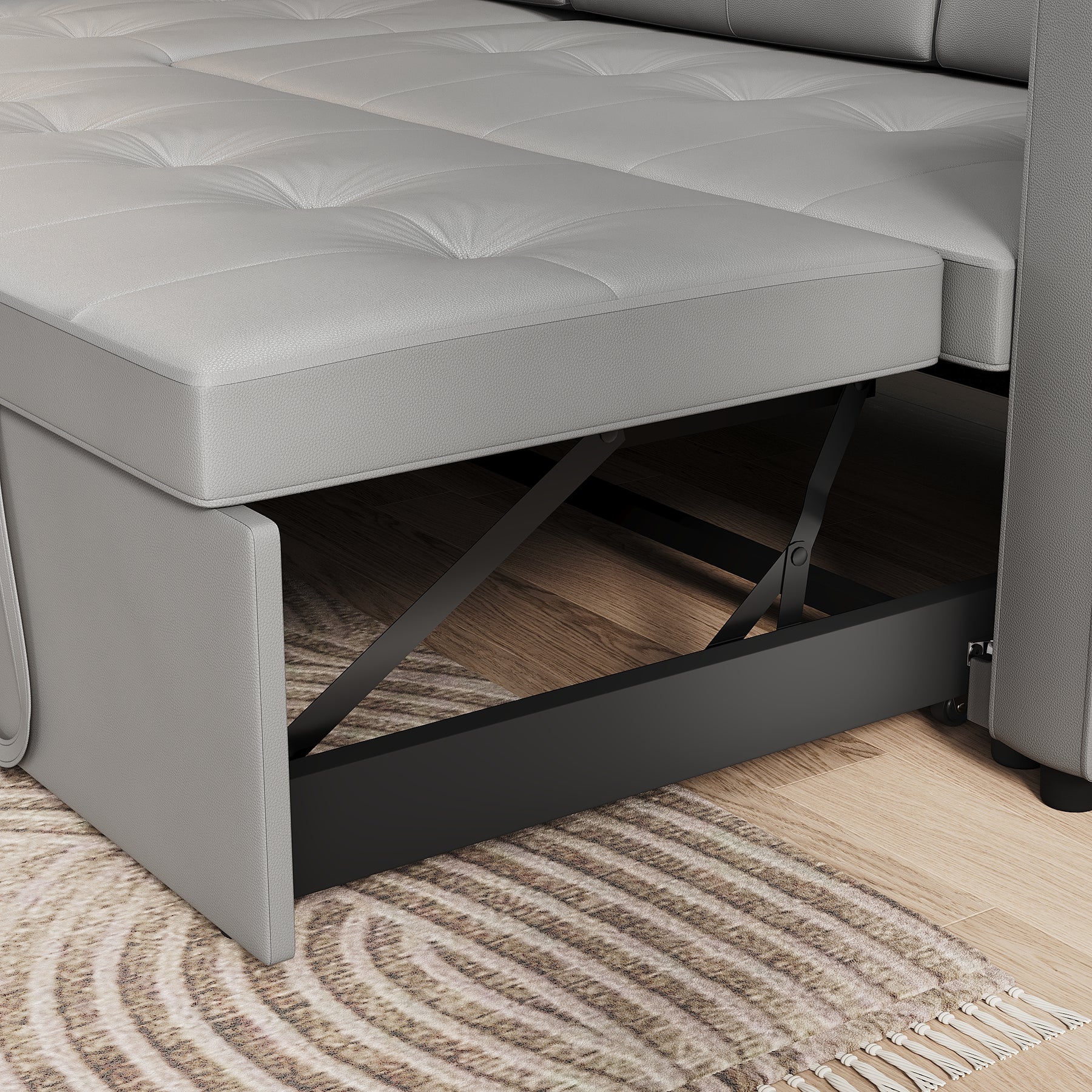 3 in 1 Corner Sofas with Pull-Out Bed, Hidden Storage and Plastic Legs, Light Gray