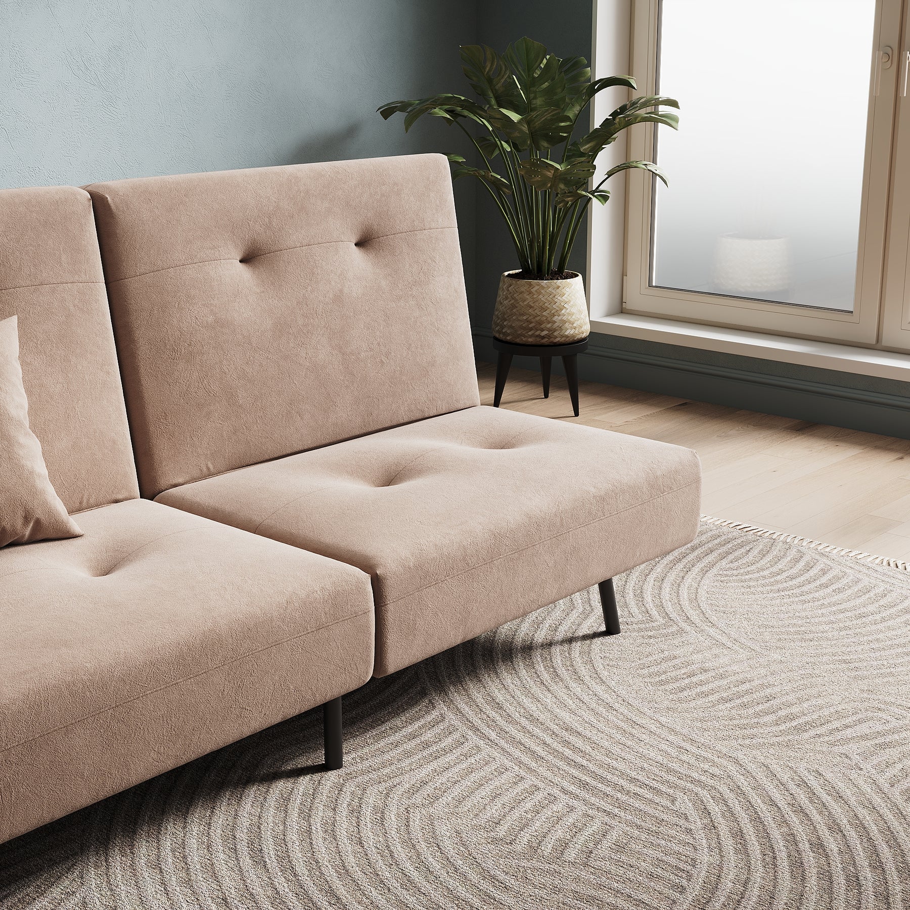 Sofa Bed 2 Seater with Sofa Bed Storage, Double Fold Design, Iron Legs, Adjustable Backrest and 2 Cushions, Khaki