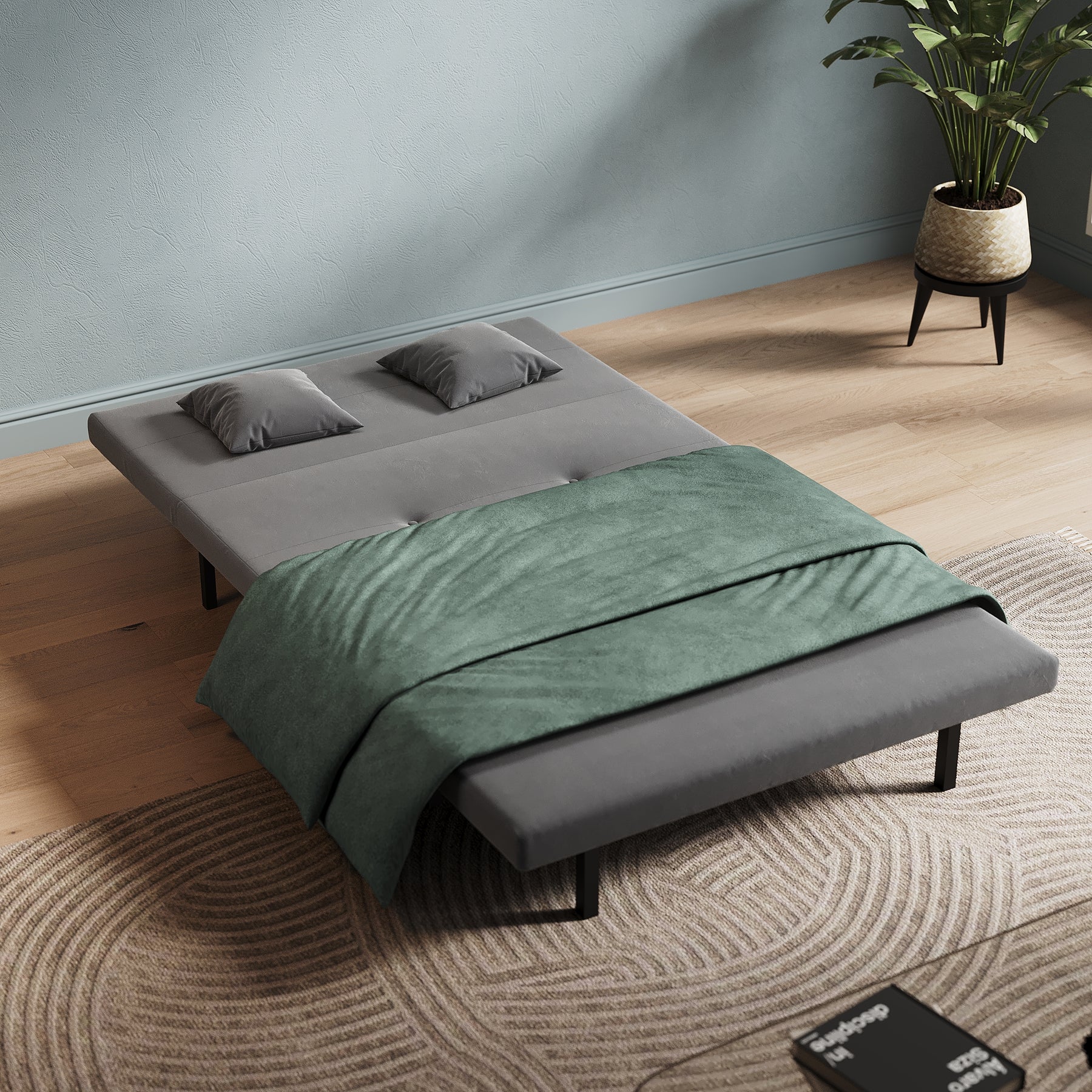 Sofa Bed with Sofa Bed Storage, 3 Fold Design, Iron Legs, 6-Level Backrest Backrest and 2 Cushions, Dark Grey