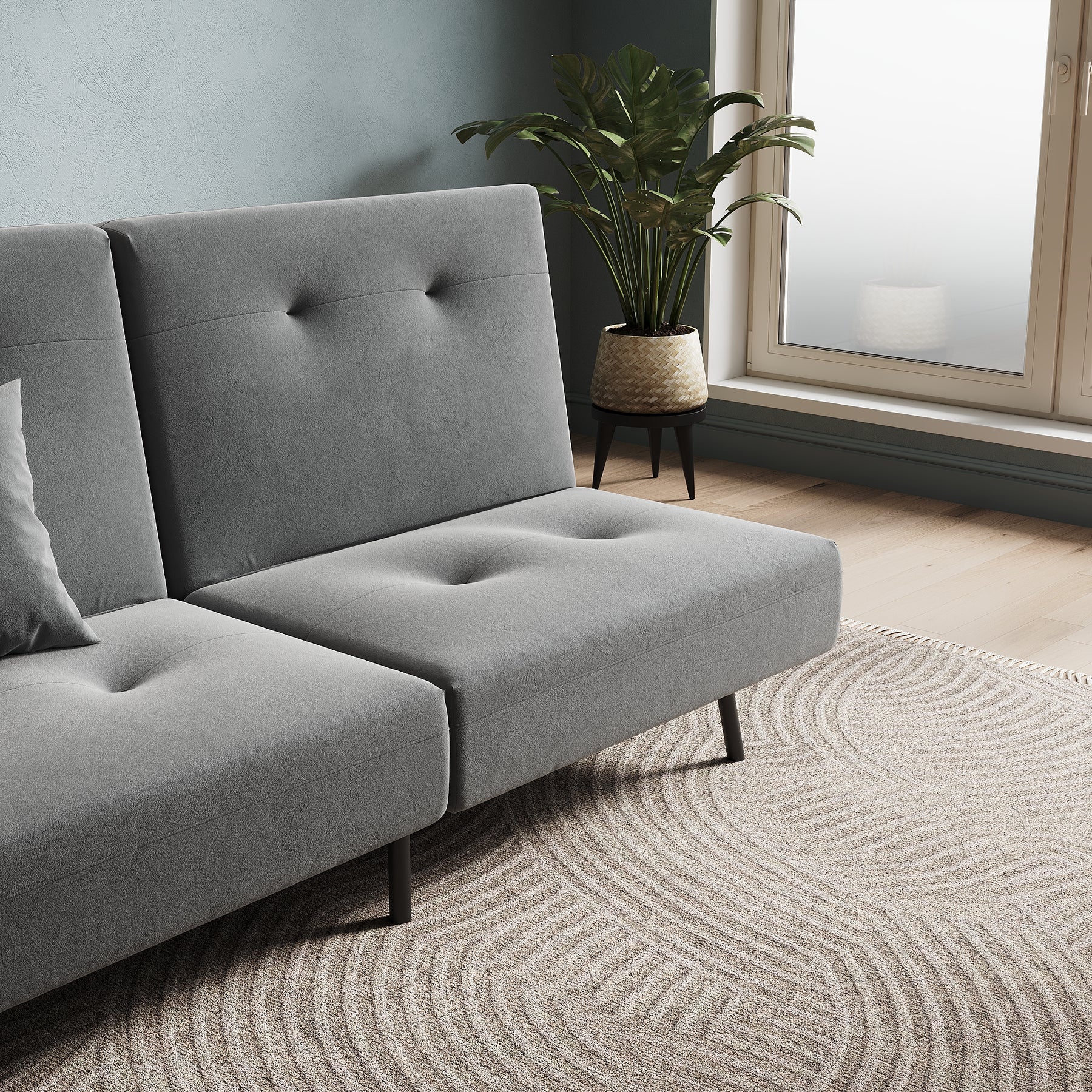 Sofa Bed 2 Seater with Sofa Bed Storage, Double Fold Design, Iron Legs, Adjustable Backrest and 2 Cushions, Dark Grey
