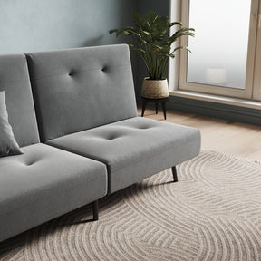 Sofa Bed 2 Seater with Sofa Bed Storage, Double Fold Design, Iron Legs, Adjustable Backrest and 2 Cushions, Dark Grey