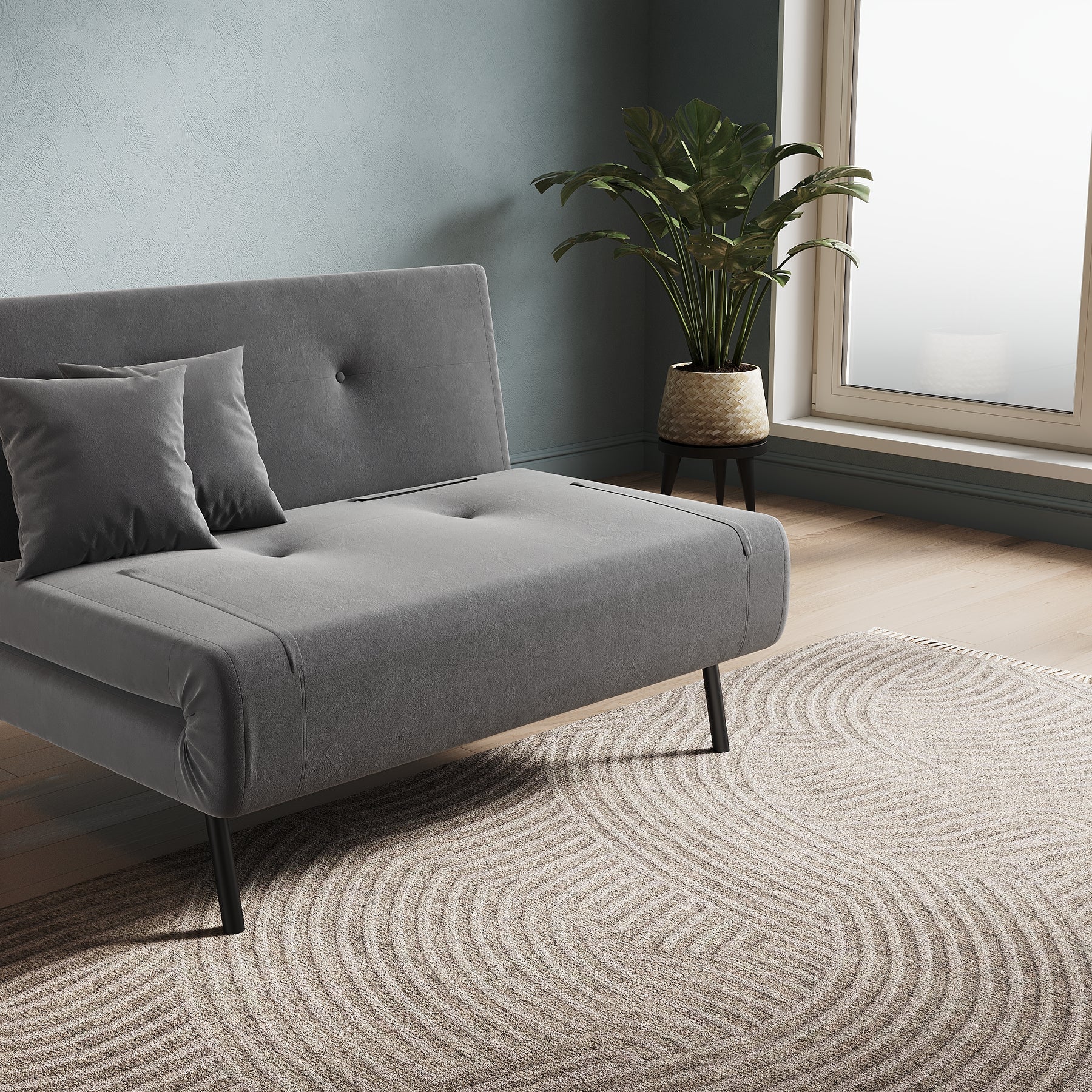 Sofa Bed with Sofa Bed Storage, 3 Fold Design, Iron Legs, 6-Level Backrest Backrest and 2 Cushions, Dark Grey