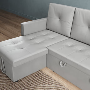 3 in 1 Corner Sofas with Pull-Out Bed, Hidden Storage and Plastic Legs, Light Gray