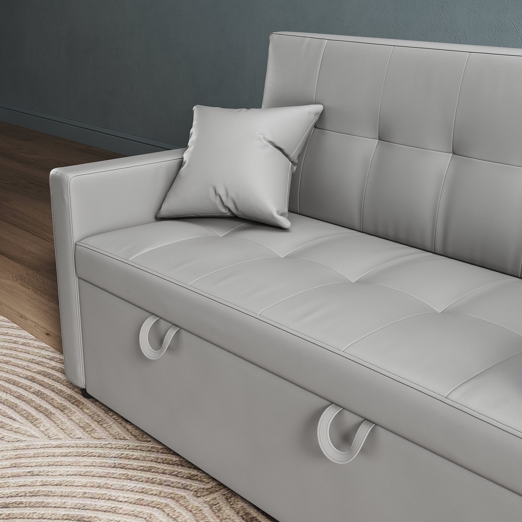 2 Seater Sofa Bed 3 in 1 with Storage, Hidden Pull-Out Bed, Adjustable Backrest and 2 Cushions, Light Gray