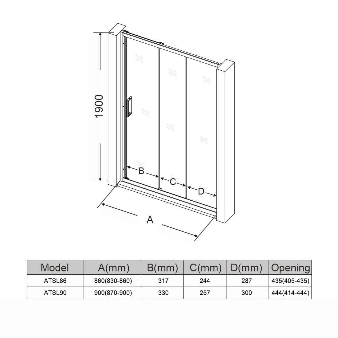 3 Panel Sliding Shower Screen Enclosure Door