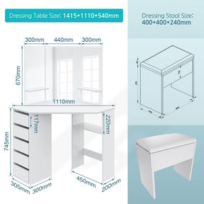 Corner Dressing Table With Mirror Stool Set Makeup Storage Cabinet Organize - Elegantshowers