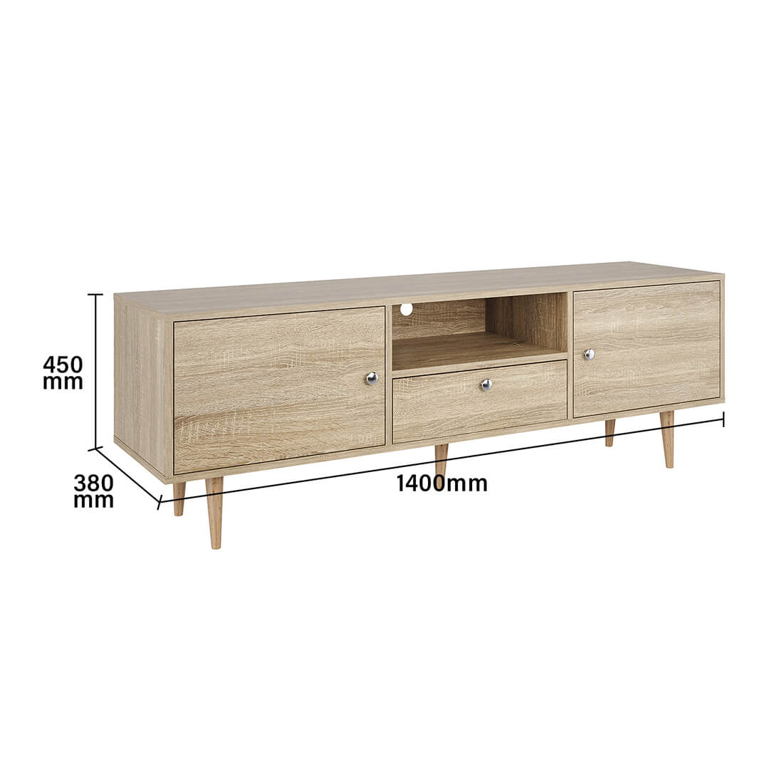 1400mm TV Cabinet Entertainment Unit Stand Storage Drawer Shelf Natural - Elegant Showers AU