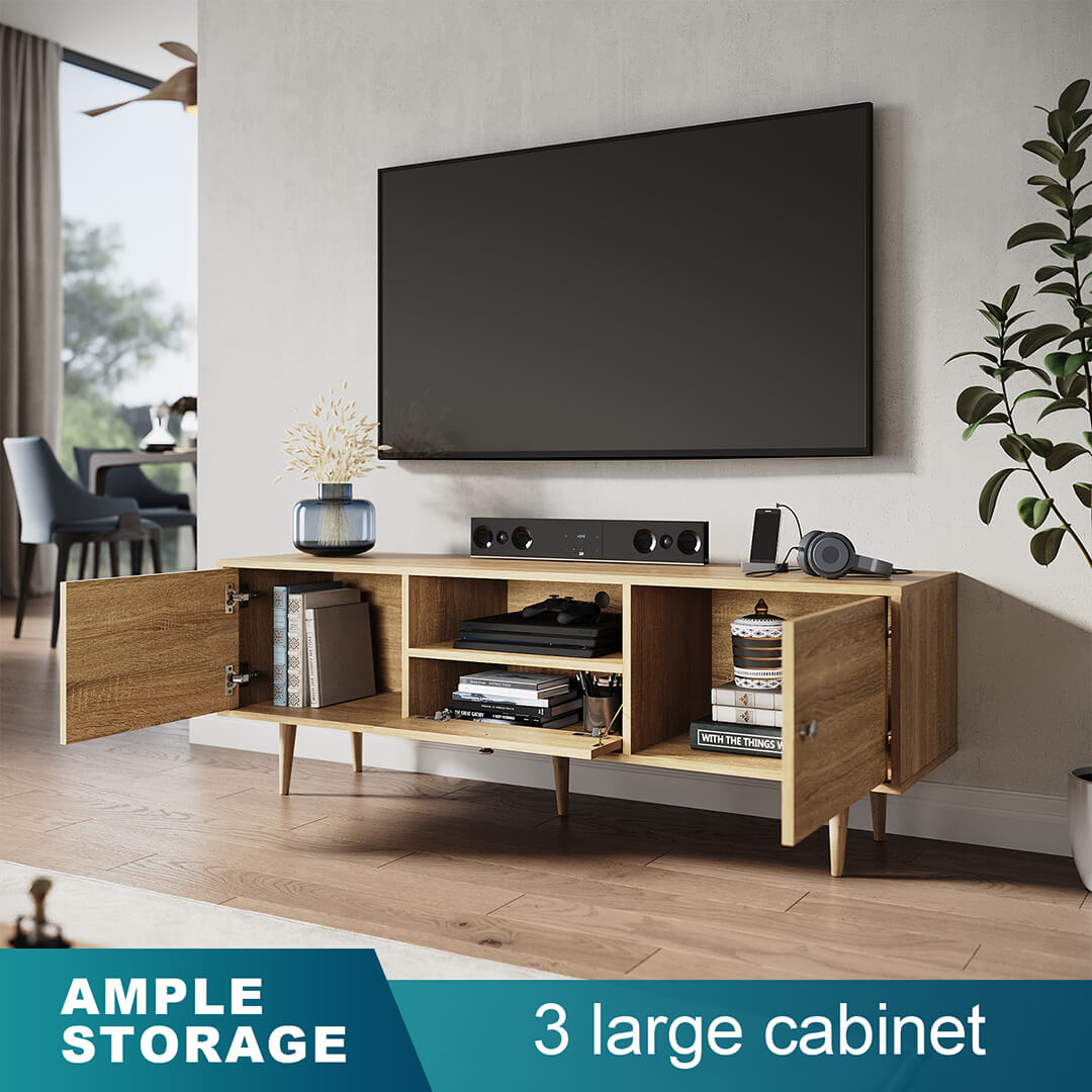 1400mm TV Cabinet Entertainment Unit Stand Storage Drawer Shelf Natural - Elegant Showers AU