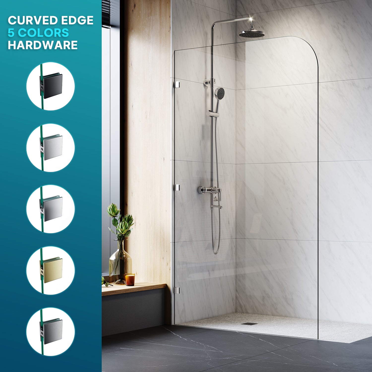 Elegant Showers 1200mm Frameless Hinged Shower Screen 10mm Tempered Glass