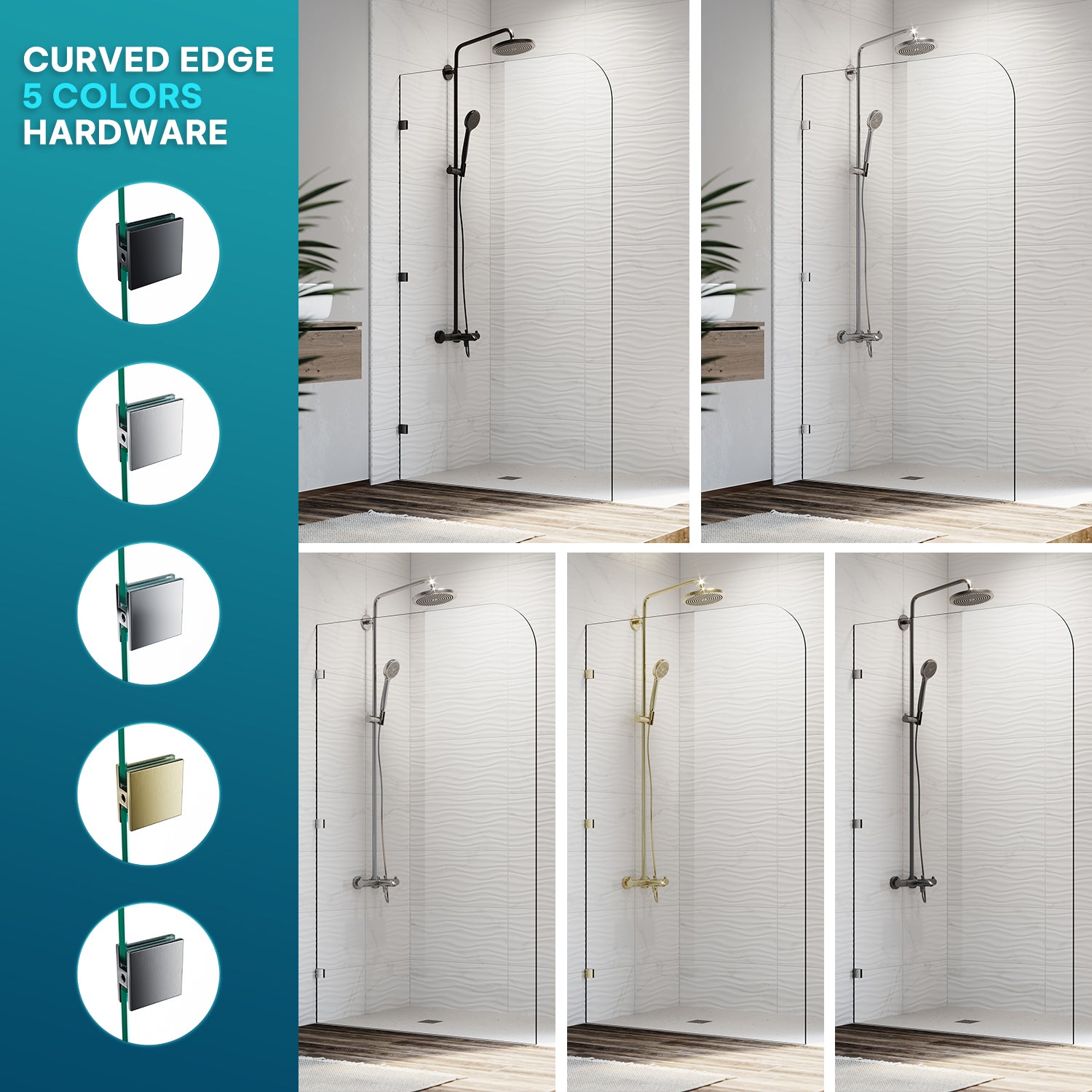 Elegant Showers 1000mm Frameless Hinged Shower Screen 10mm Tempered Glass