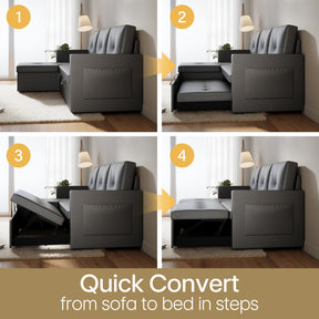 3 in 1 Corner Sofas with Pull-Out Bed, Hidden Storage and Plastic Legs, Dark Gray