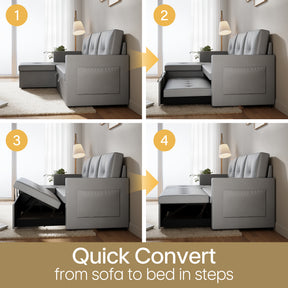 3 in 1 Corner Sofas with Pull-Out Bed, Hidden Storage and Plastic Legs, Light Gray