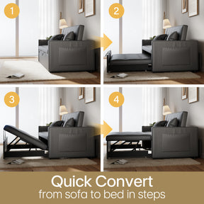 2 Seater Sofa Bed 3 in 1 with Storage, Hidden Pull-Out Bed, Adjustable Backrest and 2 Cushions, Dark Gray