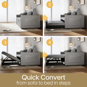 2 Seater Sofa Bed 3 in 1 with Storage, Hidden Pull-Out Bed, Adjustable Backrest and 2 Cushions, Light Gray