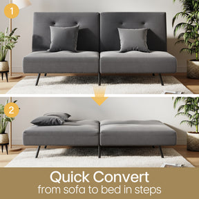 Sofa Bed 2 Seater with Sofa Bed Storage, Double Fold Design, Iron Legs, Adjustable Backrest and 2 Cushions, Dark Grey