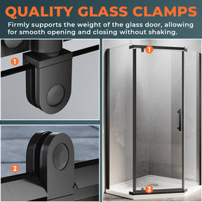 ELEGANT SHOWERS Diamond Semi Frameless Shower Screen black 90cm-100cm