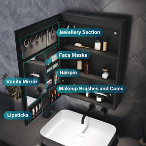 LED Bathroom Cabinet with Makeup Storage Shelf, color Hemp Black , 485x700x130mm