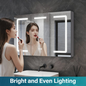 Three-door LED anti-fog bathroom cabinet, Moroccan Gray, 900x600x125mm