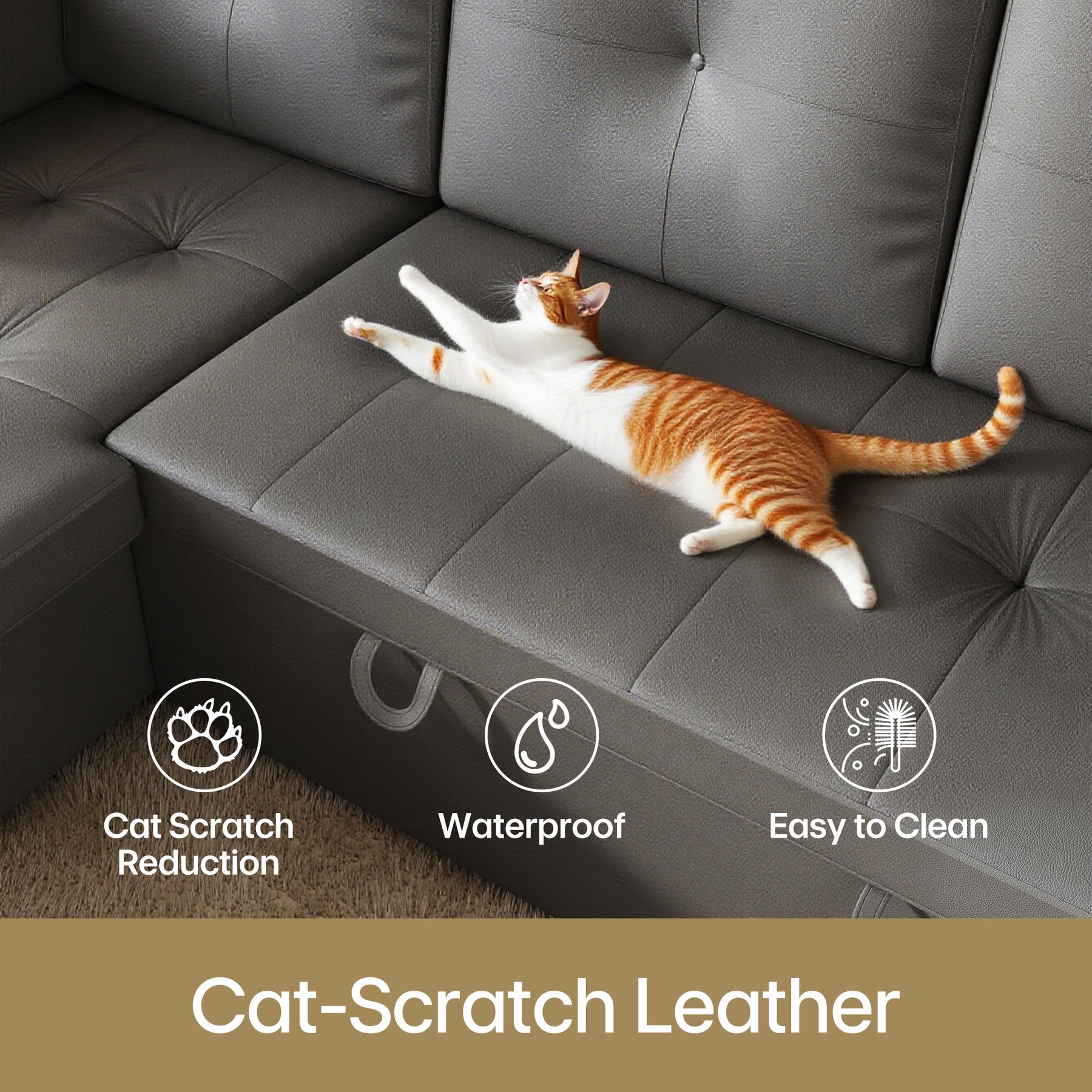 3 in 1 Corner Sofas with Pull-Out Bed, Hidden Storage and Plastic Legs, Dark Gray
