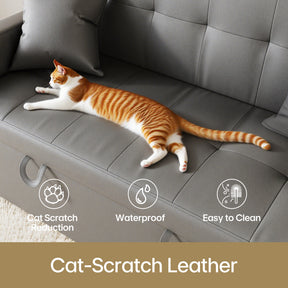 2 Seater Sofa Bed 3 in 1 with Storage, Hidden Pull-Out Bed, Adjustable Backrest and 2 Cushions, Dark Gray