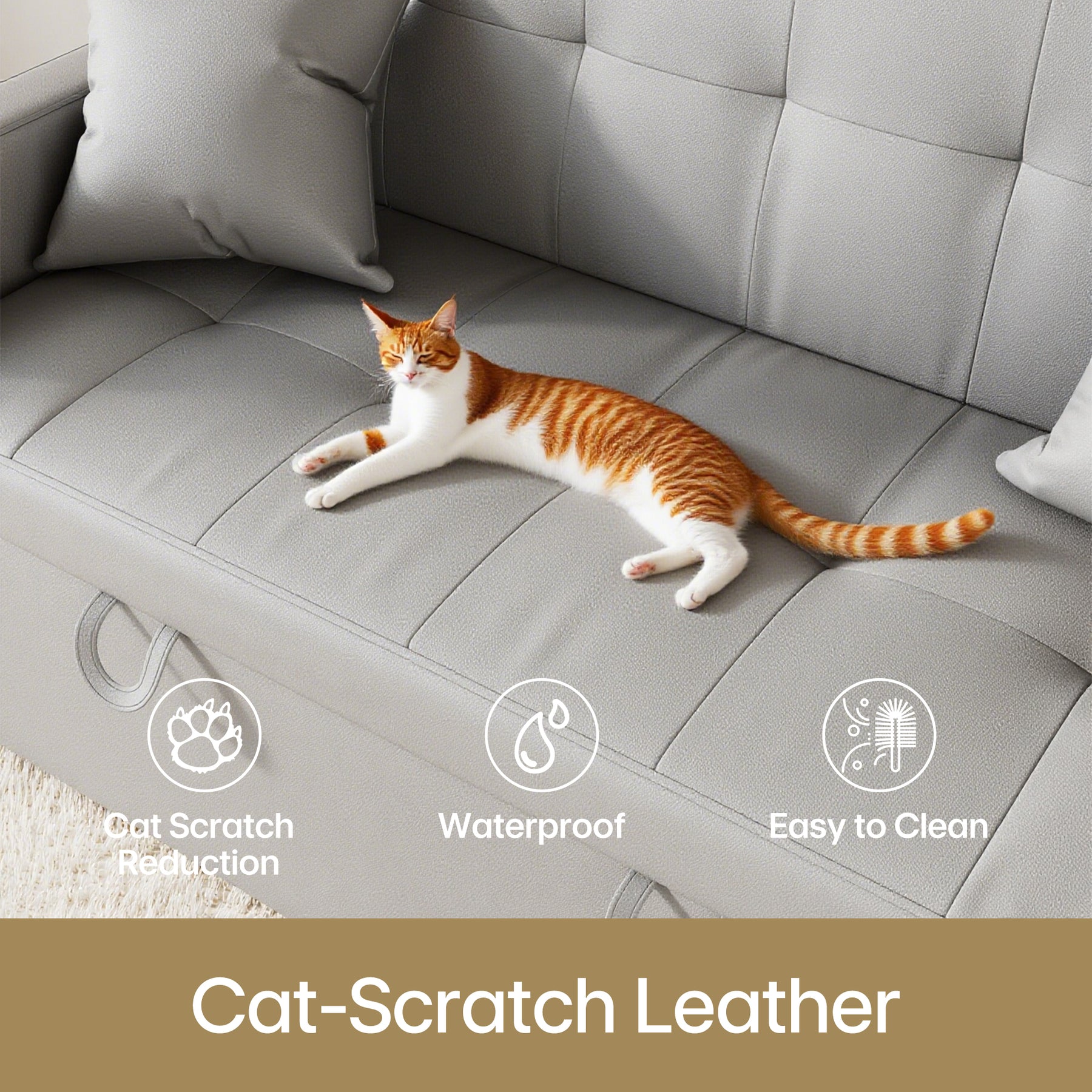 2 Seater Sofa Bed 3 in 1 with Storage, Hidden Pull-Out Bed, Adjustable Backrest and 2 Cushions, Light Gray