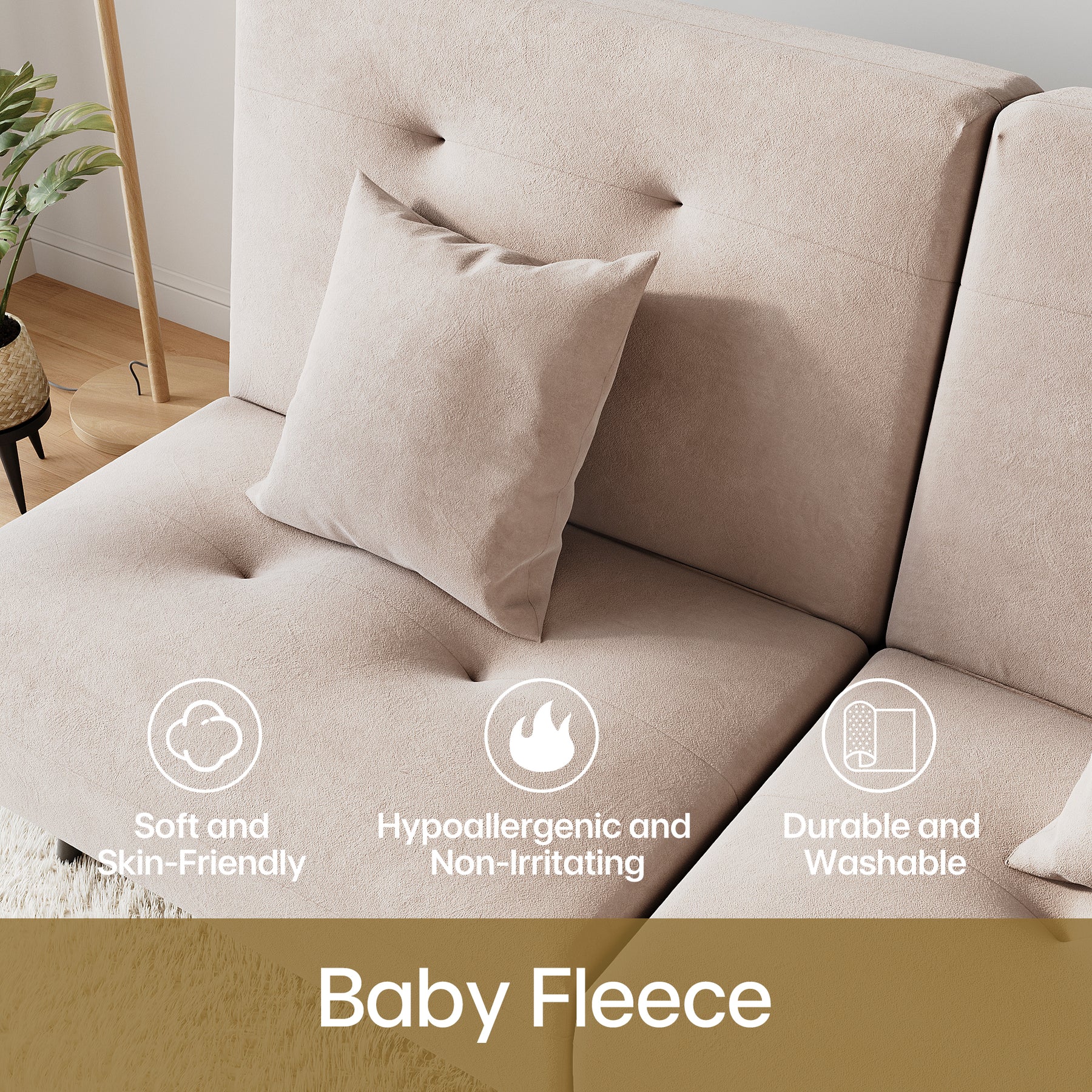 Sofa Bed 2 Seater with Sofa Bed Storage, Double Fold Design, Iron Legs, Adjustable Backrest and 2 Cushions, Khaki