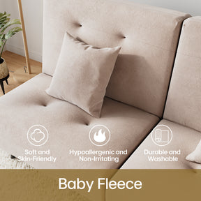 Sofa Bed 2 Seater with Sofa Bed Storage, Double Fold Design, Iron Legs, Adjustable Backrest and 2 Cushions, Khaki