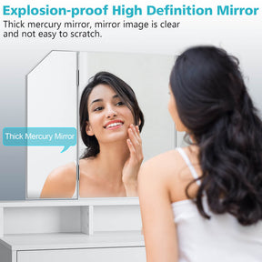 Dressing Table Mirror Stool Set Girls Vanity Makeup Desk Drawer Organizer White - Elegantshowers