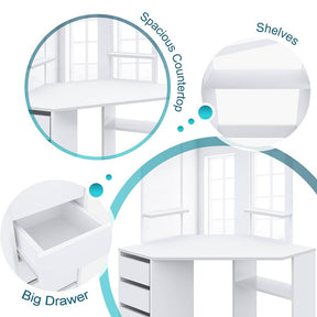 Corner Dressing Table With Mirror Stool Set Makeup Storage Cabinet Organize - Elegantshowers
