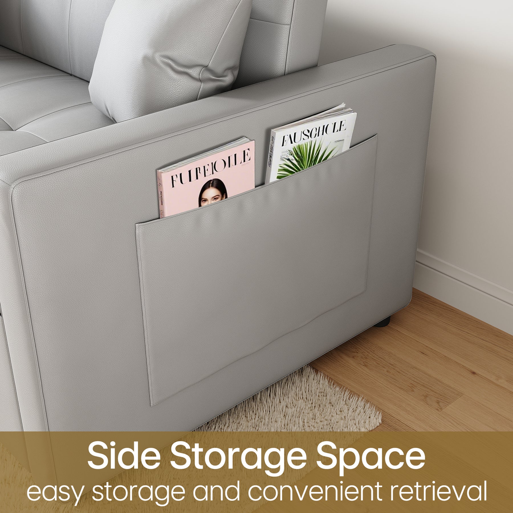 2 Seater Sofa Bed 3 in 1 with Storage, Hidden Pull-Out Bed, Adjustable Backrest and 2 Cushions, Light Gray