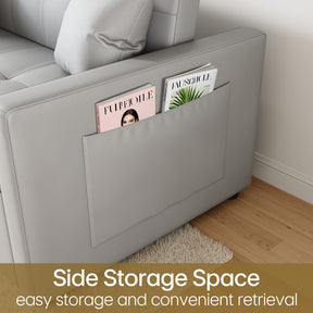2 Seater Sofa Bed 3 in 1 with Storage, Hidden Pull-Out Bed, Adjustable Backrest and 2 Cushions, Light Gray