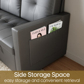 3 in 1 Corner Sofas with Pull-Out Bed, Hidden Storage and Plastic Legs, Dark Gray