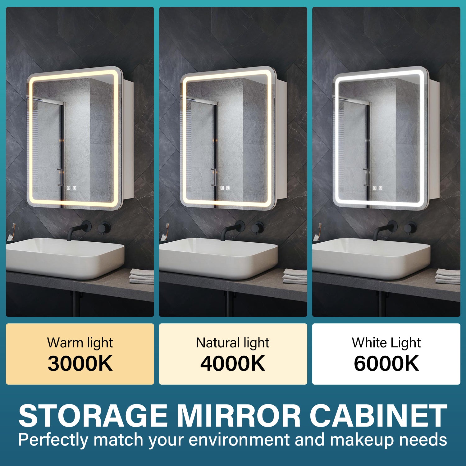 LED bathroom wall cabinet with tissue box, Urban Beige, 550x700x150mm