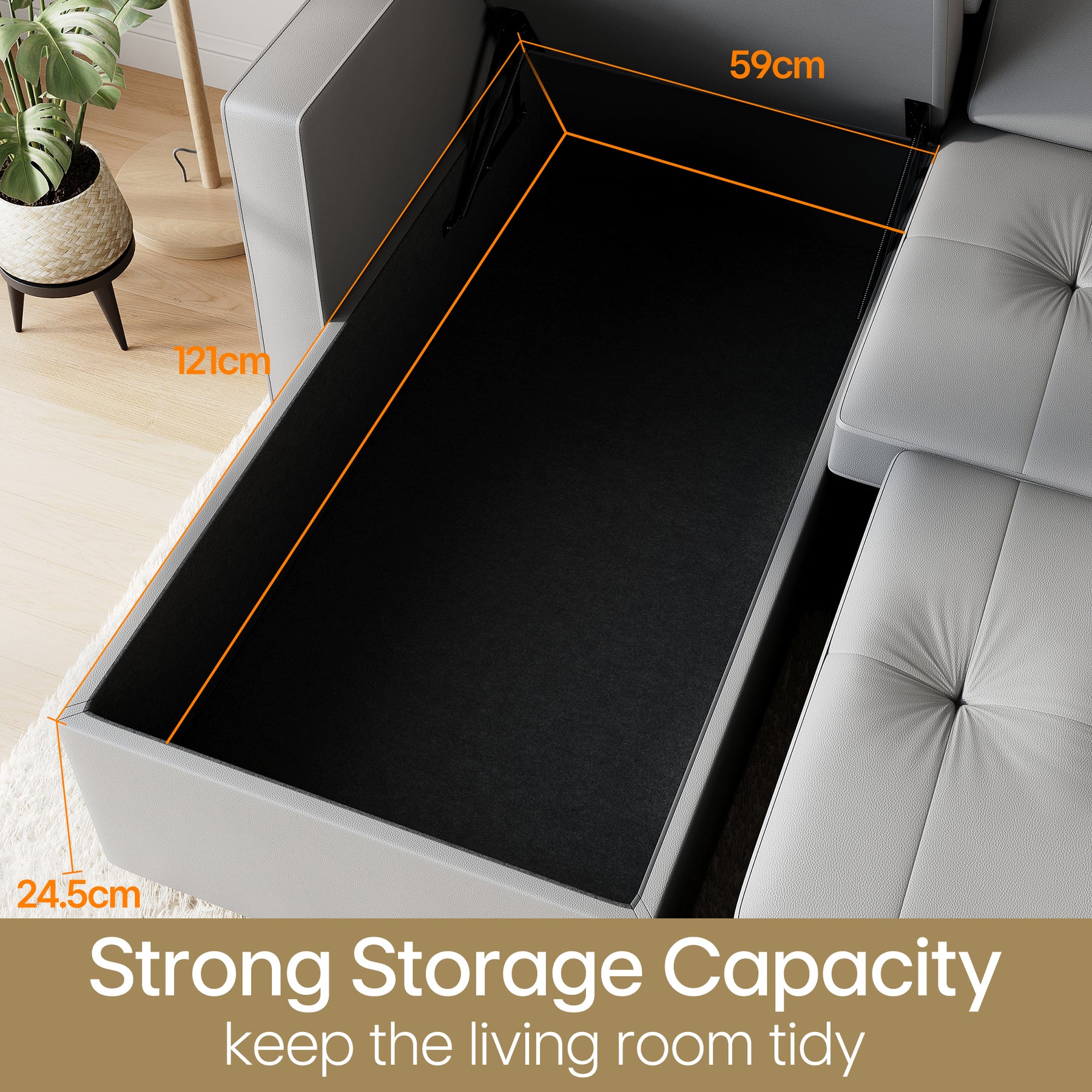 3 in 1 Corner Sofas with Pull-Out Bed, Hidden Storage and Plastic Legs, Light Gray
