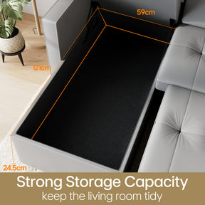 3 in 1 Corner Sofas with Pull-Out Bed, Hidden Storage and Plastic Legs, Light Gray
