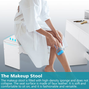 Dressing Table Mirror Stool Set Girls Vanity Makeup Desk Drawer Organizer White - Elegantshowers