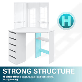 Corner Dressing Table With Mirror Stool Set Makeup Storage Cabinet Organize - Elegantshowers