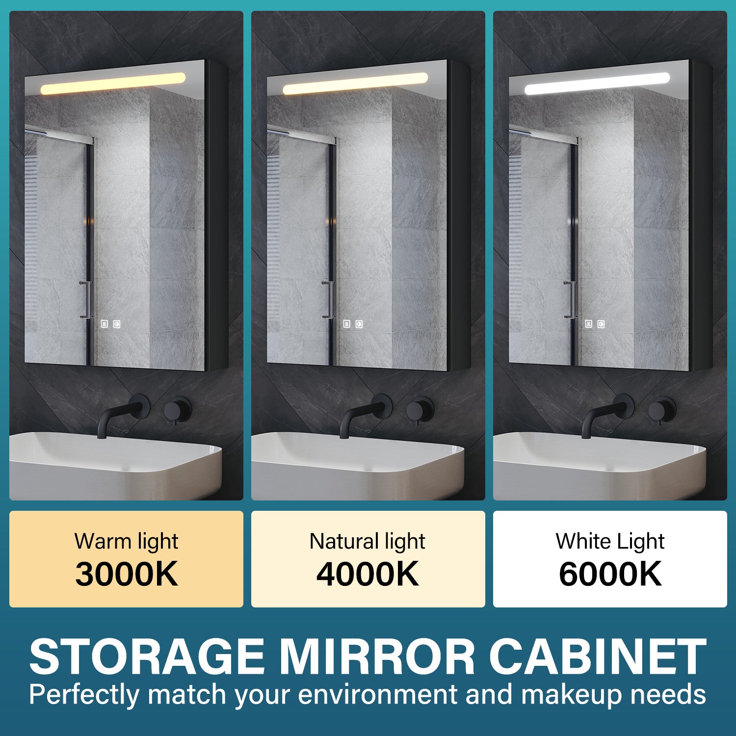 LED Bathroom Cabinet with Makeup Storage Shelf, color Hemp Black , 485x700x130mm