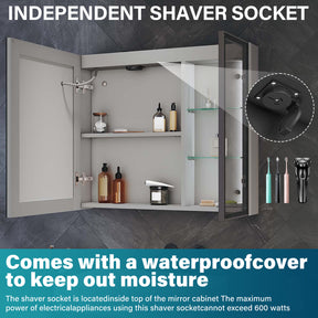 Bathroom cabinet with integrated mood lighting and glass shelves, Moroccan Gray, 700x600x125mm