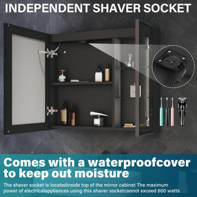 Bathroom cabinet with integrated mood lighting and glass shelves, Black Hemp, 700x600x125mm