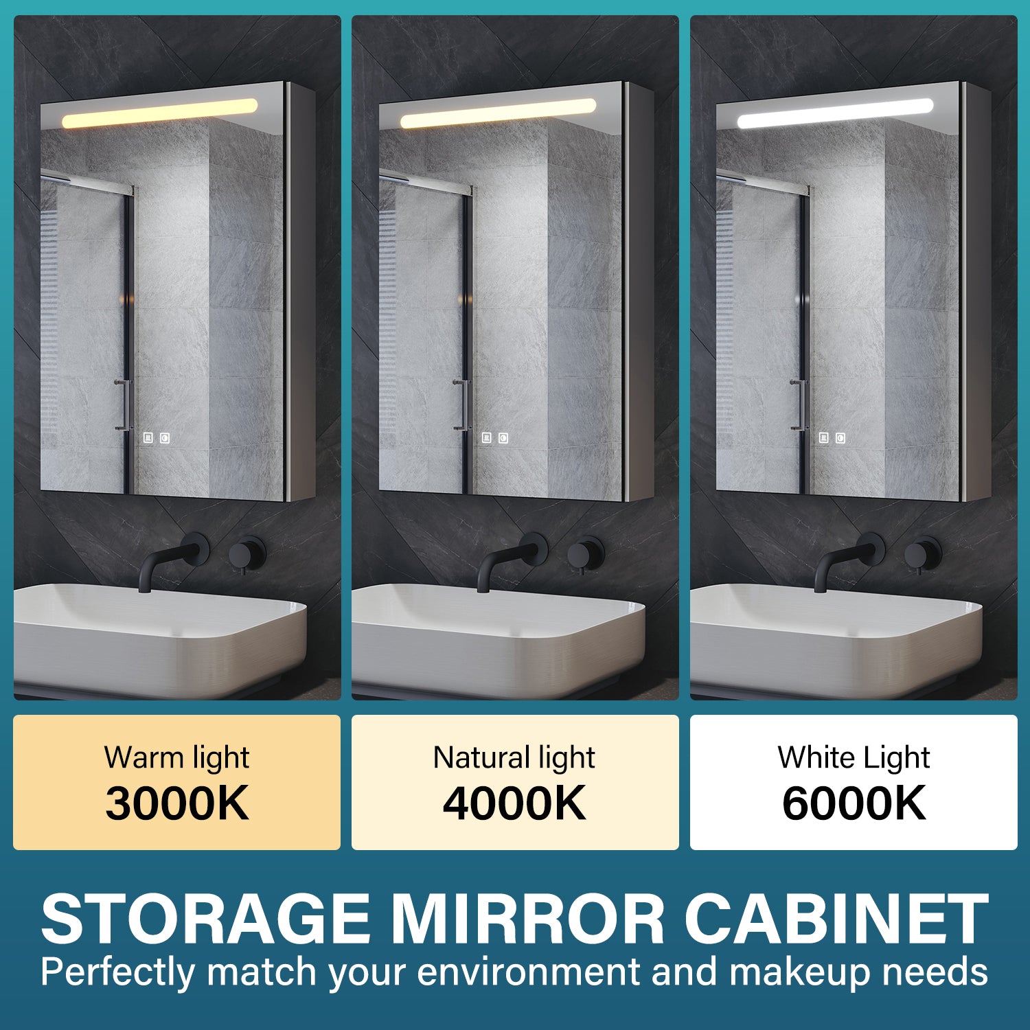 Single-door grey wooden mirror cabinet with cosmetic shelf 485x700x130mm