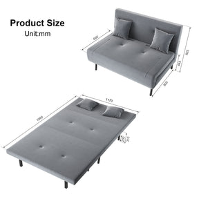 Sofa Bed with Sofa Bed Storage, 3 Fold Design, Iron Legs, 6-Level Backrest Backrest and 2 Cushions, Dark Grey