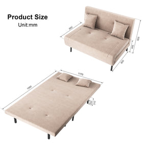 Sofa Bed with Sofa Bed Storage, 3 Fold Design, Iron Legs, 6-Level Backrest Adjustment and 2 Cushions, Khaki