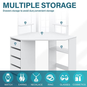 Corner Dressing Table With Mirror Stool Set Makeup Storage Cabinet Organize - Elegantshowers