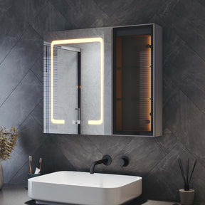 Bathroom cabinet with integrated mood lighting and glass shelves, Moroccan Gray, 700x600x125mm