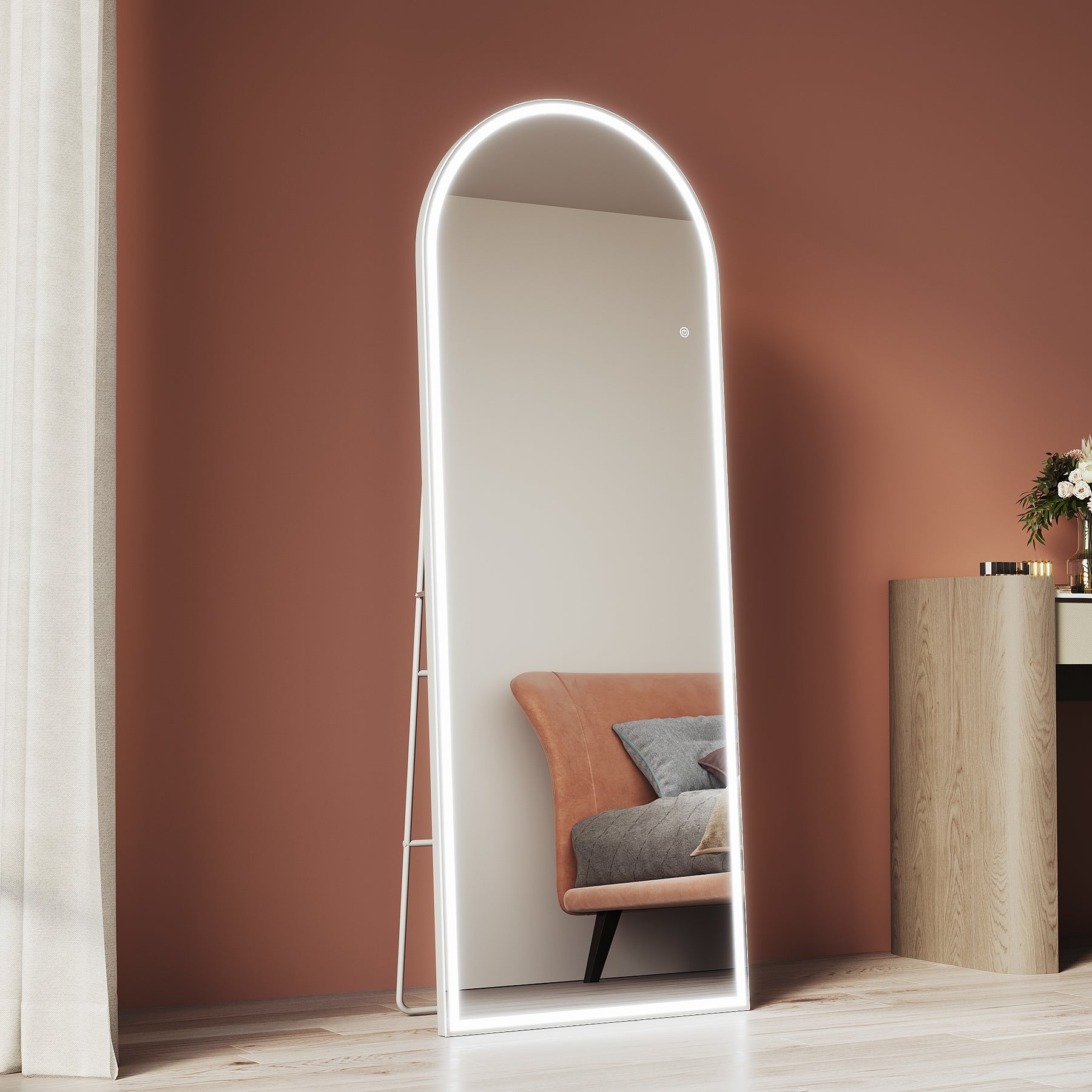 Arched makeup mirror with LED lights, with removable bracket, wall-mountable 1600x600x35mm