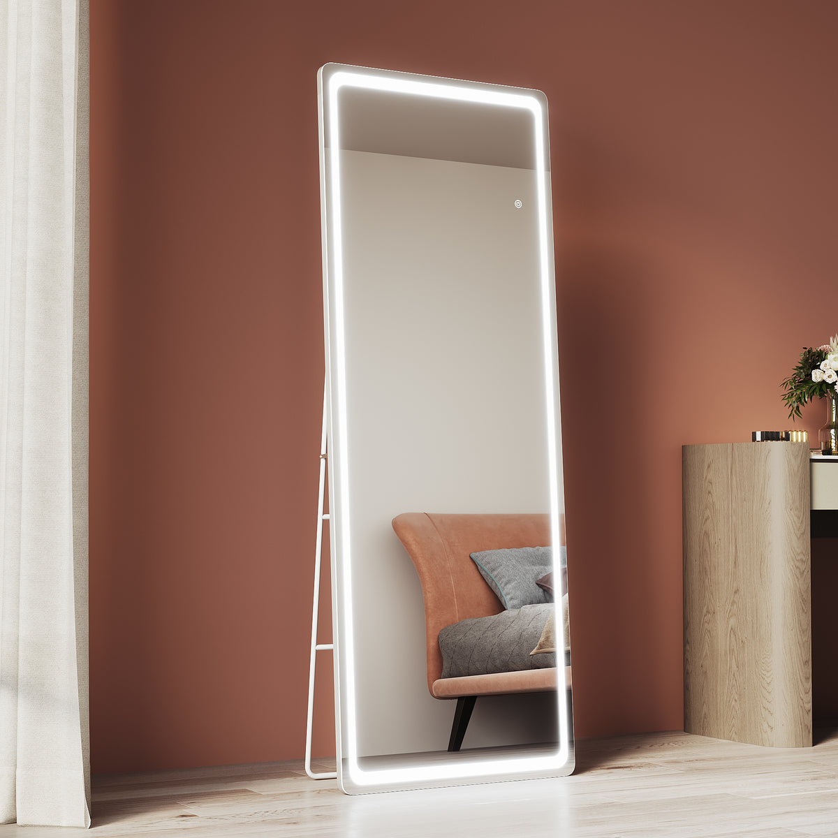 LED standing mirror, 3 lighting modes, full-length mirror with memory function, 1600x600x35mm